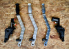 Fully machined out of 6160 billet aluminum 2 piece machined handbrake Machined top handle Machined lower stem Machined clevis Optional pass through or stand alone master cylinder sizes (5/8″ or 3/4″) Optional aluminum forged 11:1 ratio bracket (comes with master cylinder option) Color options: Anodized black, anodized clear, billet hammer tone or polished aluminum Stainless steel handle hardware High quality shoulder bolts & hardware 18'' tall handle MADE IN THE USA